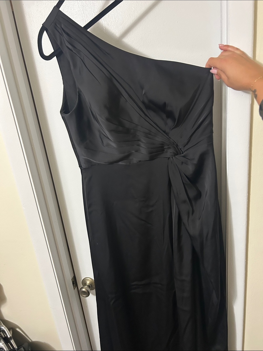 Azazie Black One-Shoulder Satin Evening Gown